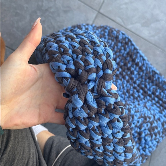 Blue and Dark Grey Handmade Crochet Women's Bag - Picture 9 of 9